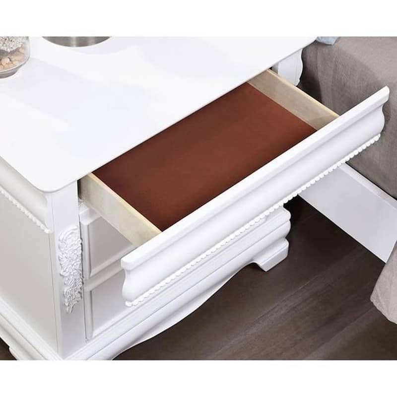 1pc Nightstand Solid wood Nickel Hanging Pulls 2-Drawers