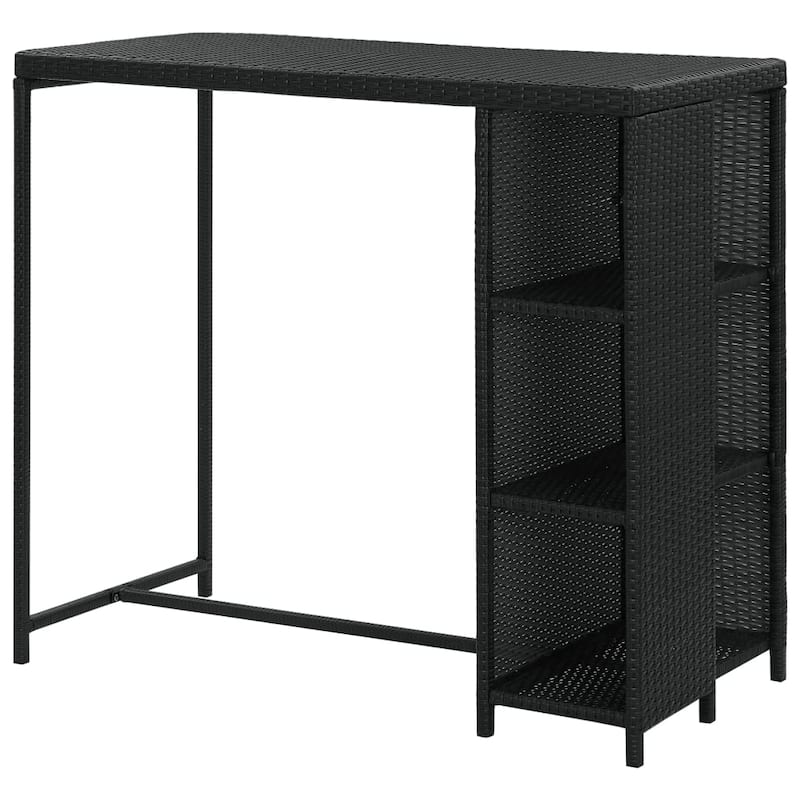 vidaXL Bar Table with Storage Rack Black 47.2"x23.6"x43.3" Poly Rattan