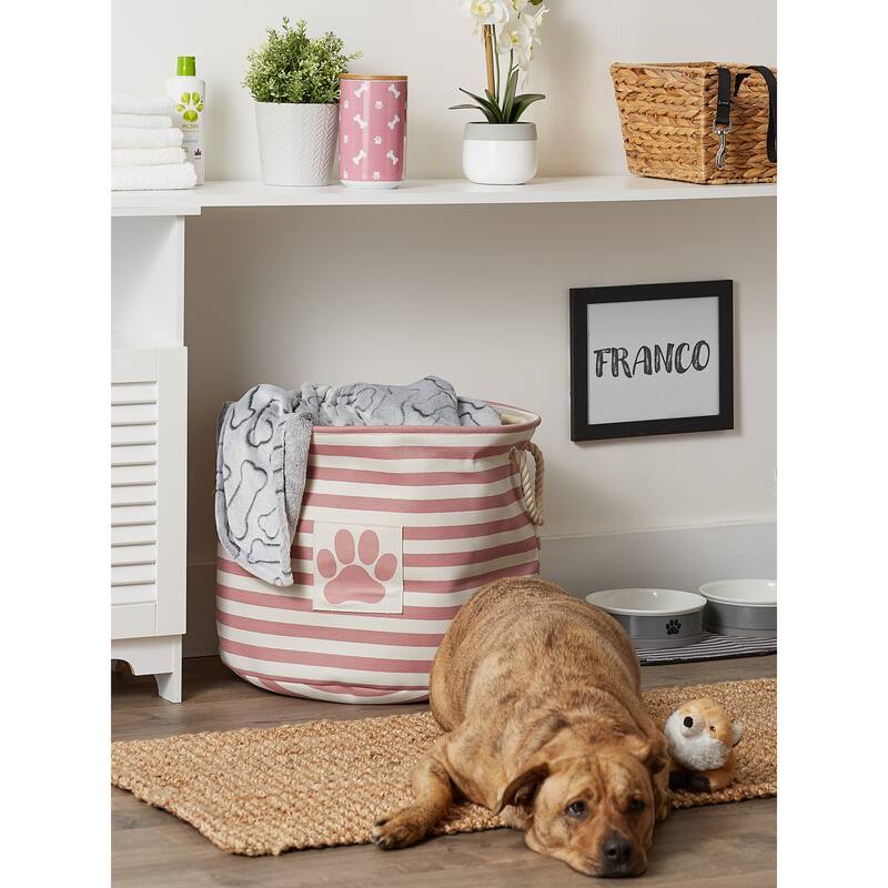 Bone Dry Polyester Pet Bin Stripe With Paw Patch Black Rectangle Large