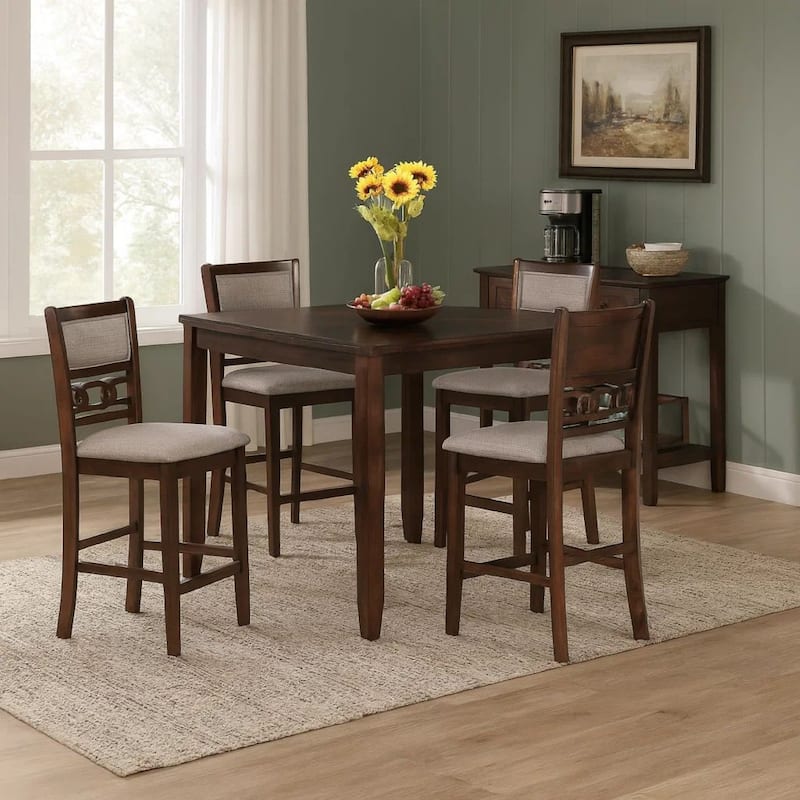 Gary 42 Inch 5 Piece Counter Table Set, Cherry Brown