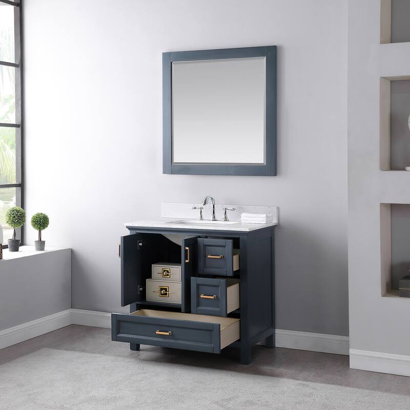 Altair Isla Single Bathroom Vanity Set and Aosta White Countertop with Mirror