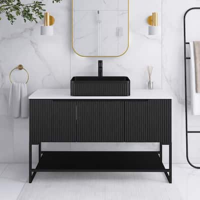 48 inch Freestanding Bathroom Vanity with Ceramic Sink in Black wood