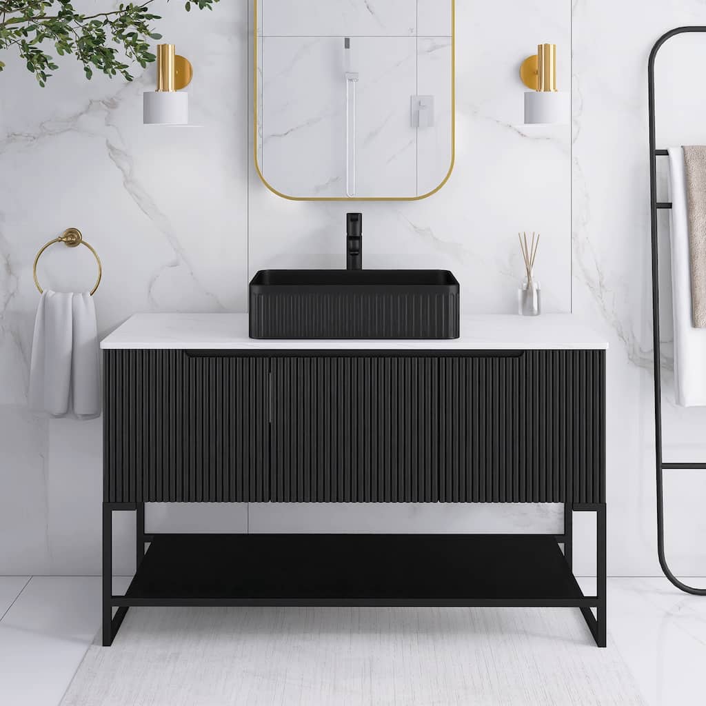 48 inch Freestanding Bathroom Vanity with Ceramic Sink in Black wood