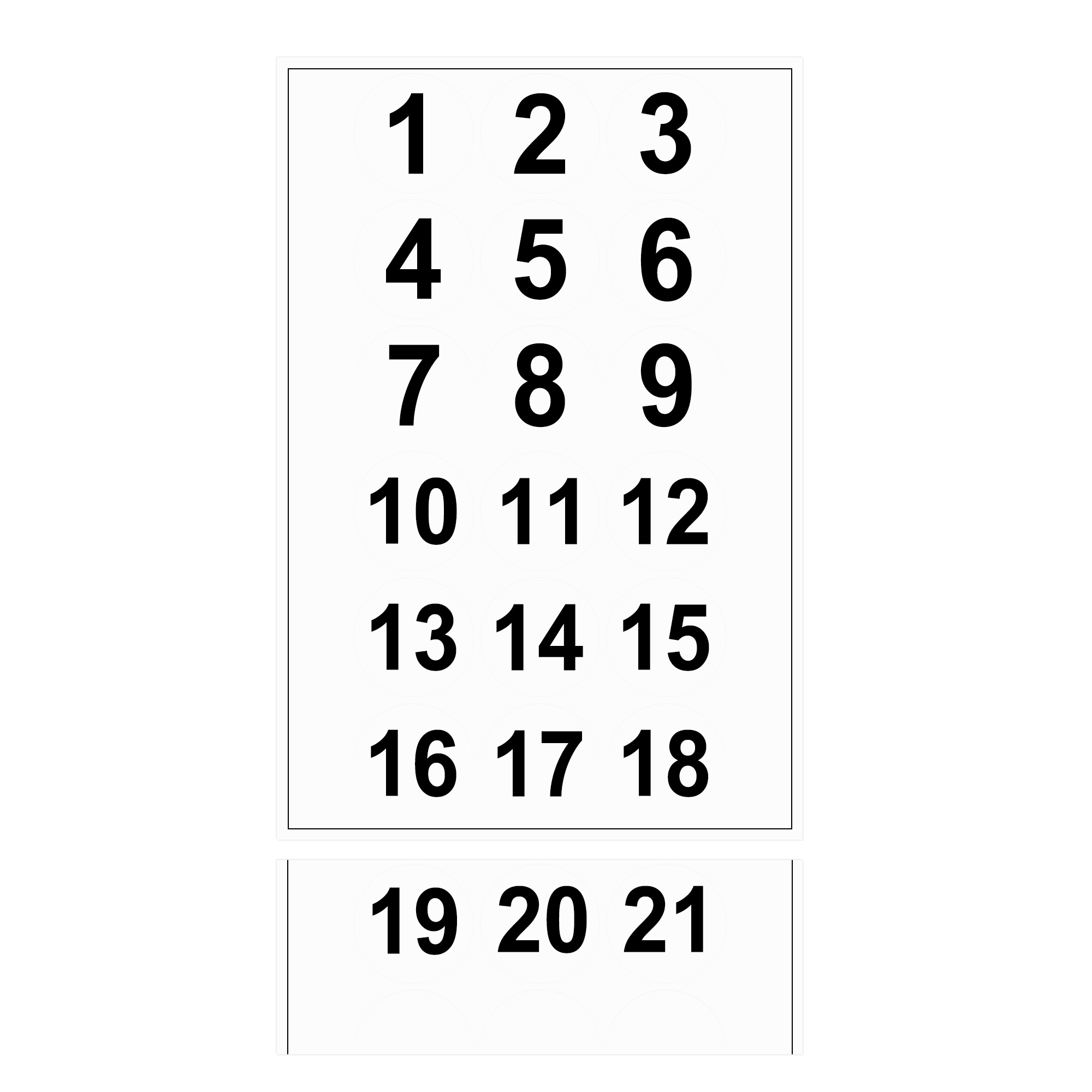 Round Number Stickers 75mm Number 1-21 Self Adhesive PVC Label - Black,White