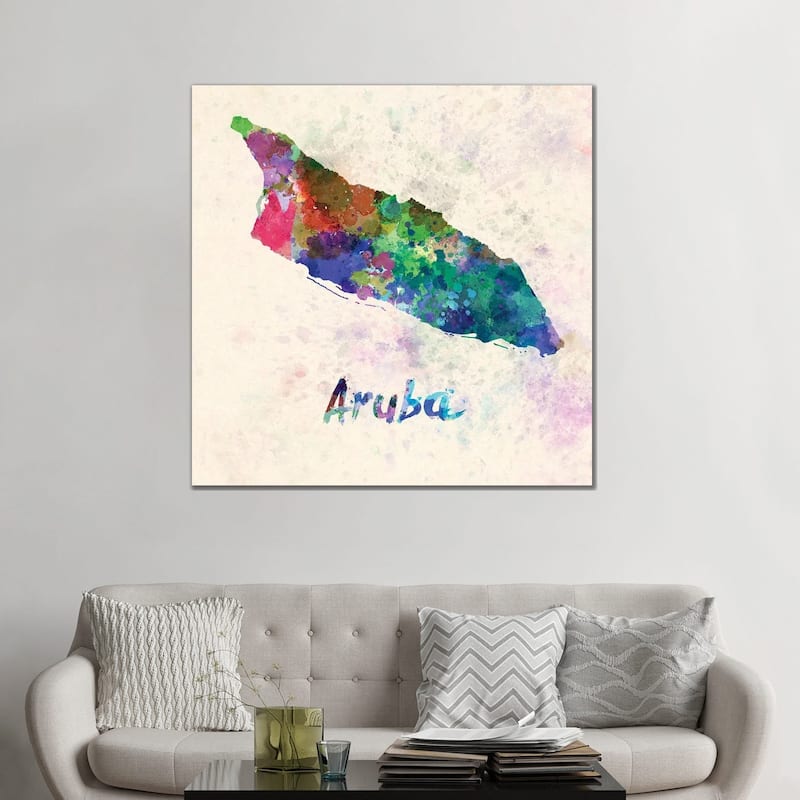 iCanvas "Aruba Map In Watercolor" by Paul Rommer Canvas Print