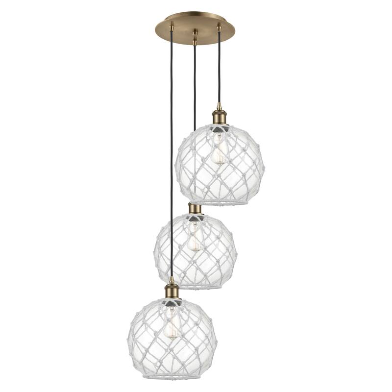 Innovations Lighting Endless Possibilities Ballston - Farmhouse Rope - 3 Light 17" Cord Hung Multi Pendant - Antique Brass/Clear Glass with White Rope