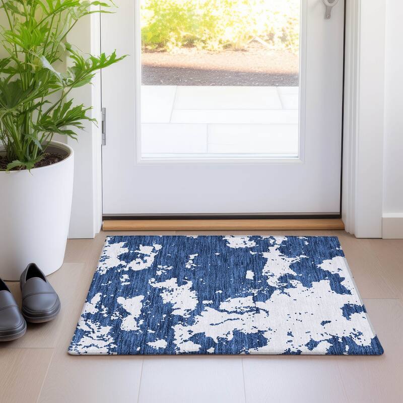 Premium Washable Super Soft Absstract Contempo Mayfield Rug - Navy - 1'8" x 2'6"