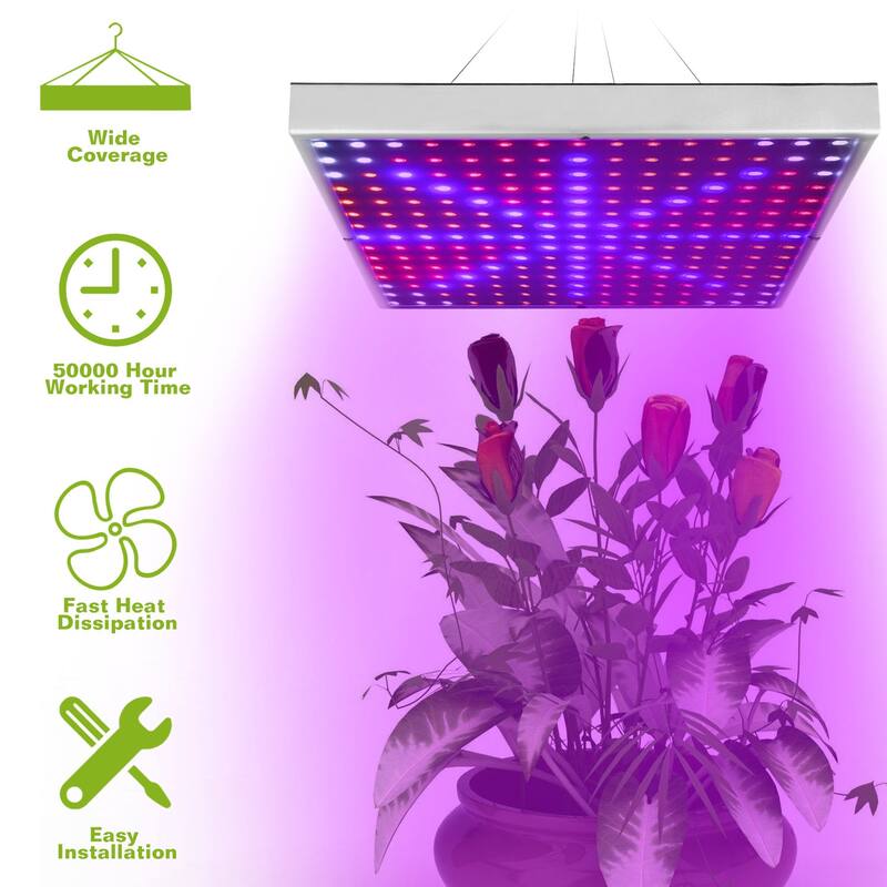 225 LED Full Spectrum Hanging Grow Light for Indoor Plants Herbs Vegetables Succulents - Purple - 12.2”×12.2”×1.4”