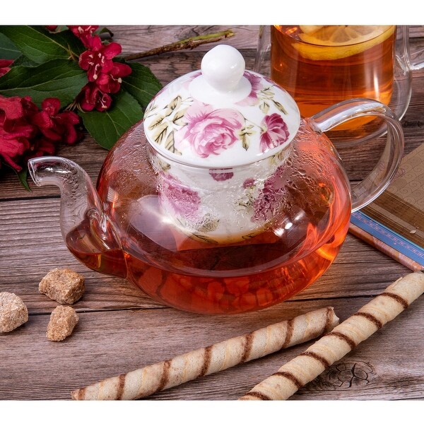Borosilicate Glass 20 fl oz Teapot w/ Ceramic Strainer - 20.1 fl