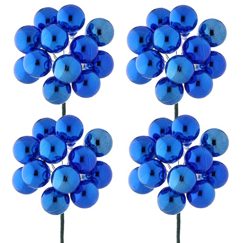 30mm Shatterproof Plastic 12 Bunch Shiney Stemball Set of 4