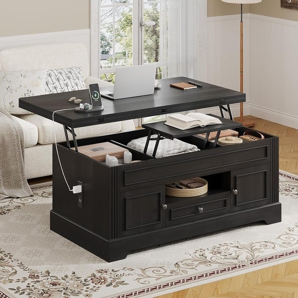 slide 2 of 27, Lift Top Coffee Table with Power Outlets Storage and Hidden Compartment