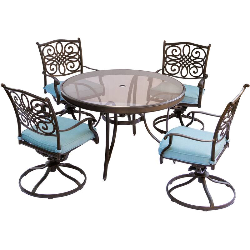 Hanover Traditions 5-Piece Dining Set in Blue with 47 In. Glass-top Table