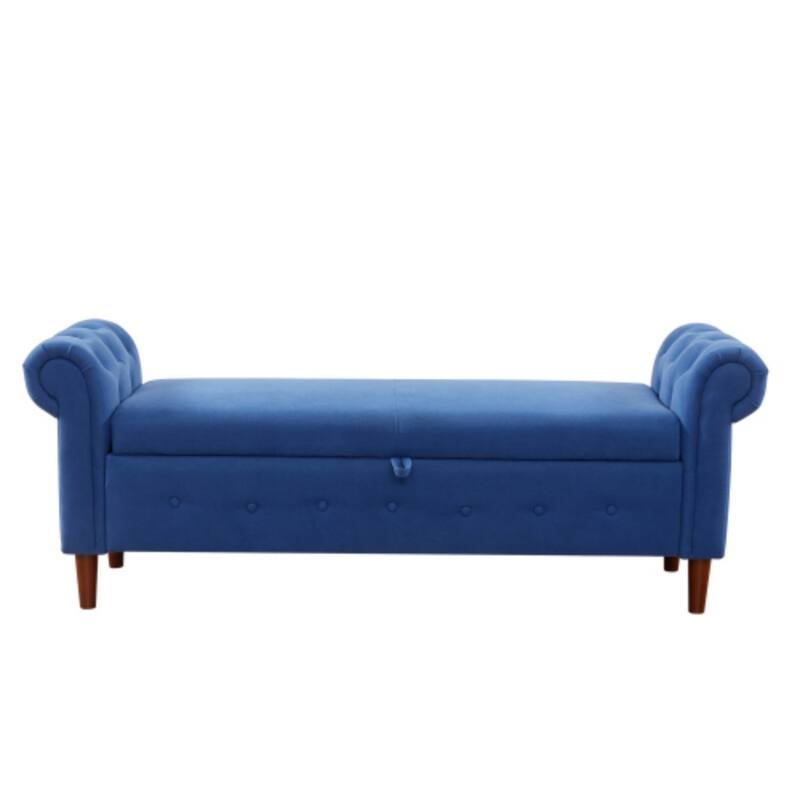 Multipurpose Rectangular Linen Sofa Stool with Large Space Saving Storage, 4 Rubber Wood Feet - 63 x 22.1 x 24.1 inch