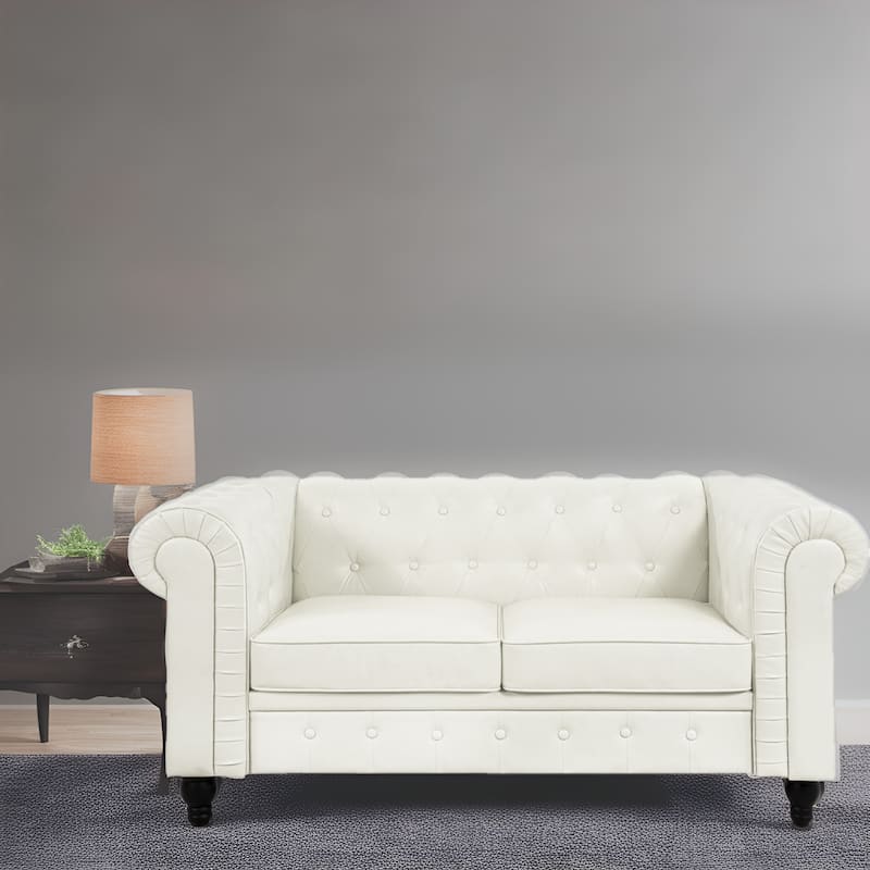 Everett Chesterfield Loveseat - Luxurious Mid-Century Modern Couch for Cozy Living Rooms, Elegance & Serenity