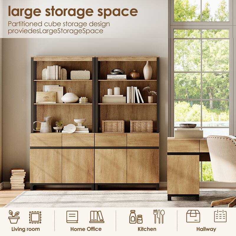 WAMPAT Modern 72" Tall Bookcase with Metal Base and Adjustable Shelves, Library Book Shelf with Storage Cabinet