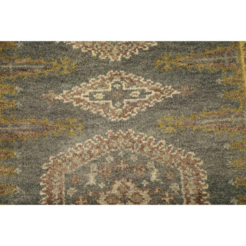 Hand Knotted Oriental 100% Wool Carpet Traditional Geometric Greys & Charcoal Viss Runner Rug - 9' 10'' X 2' 7''