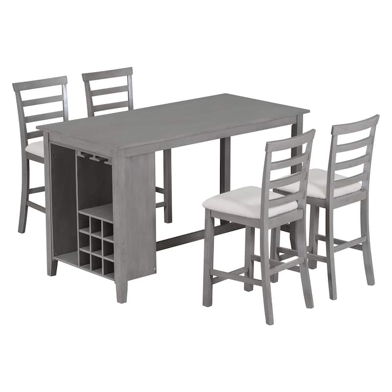 5-Piece Multi-Functional Rubber Wood Counter Height Dining Set - Grey