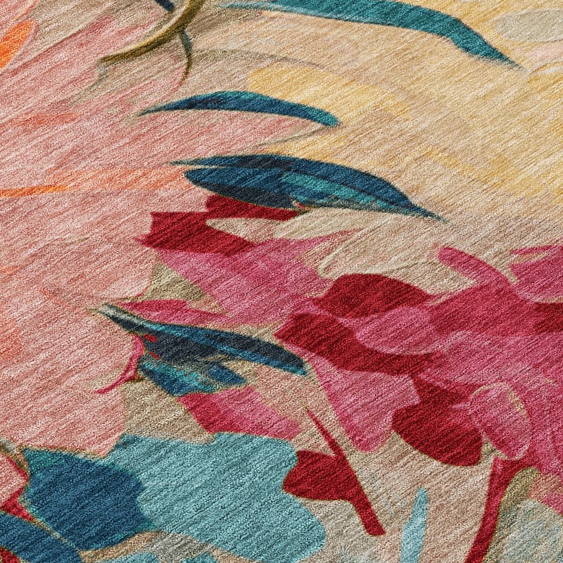 Machine Washable Indoor/ Outdoor Watercolor Floral Chantille Rug