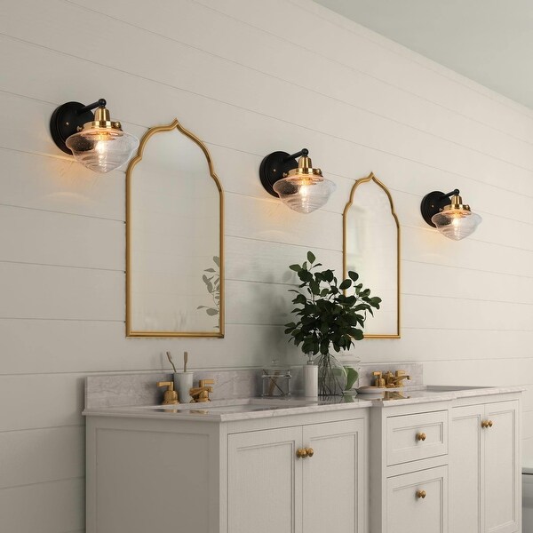 Rumah Modern 1 Light Black Gold Wall Sconce Schoolhouse Bathroom Vanity Lights 6.5 L x 8.3 W x 8 H Bed Bath Beyond 35997601