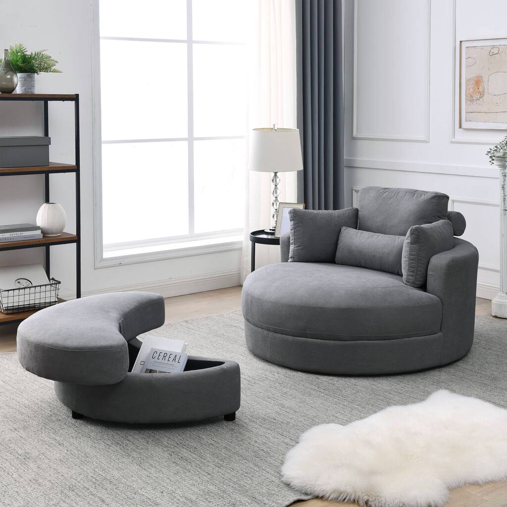Swivel Accent Barrel Chair in Modern Dark Grey - 51.00 x 51.00 x 33.00