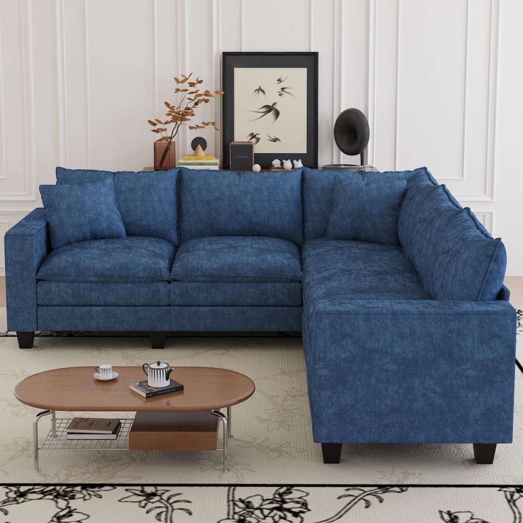 GDFStudio - Chenille L-Shaped 97" 5-Seater Sectional Sofa with Armrest Storage