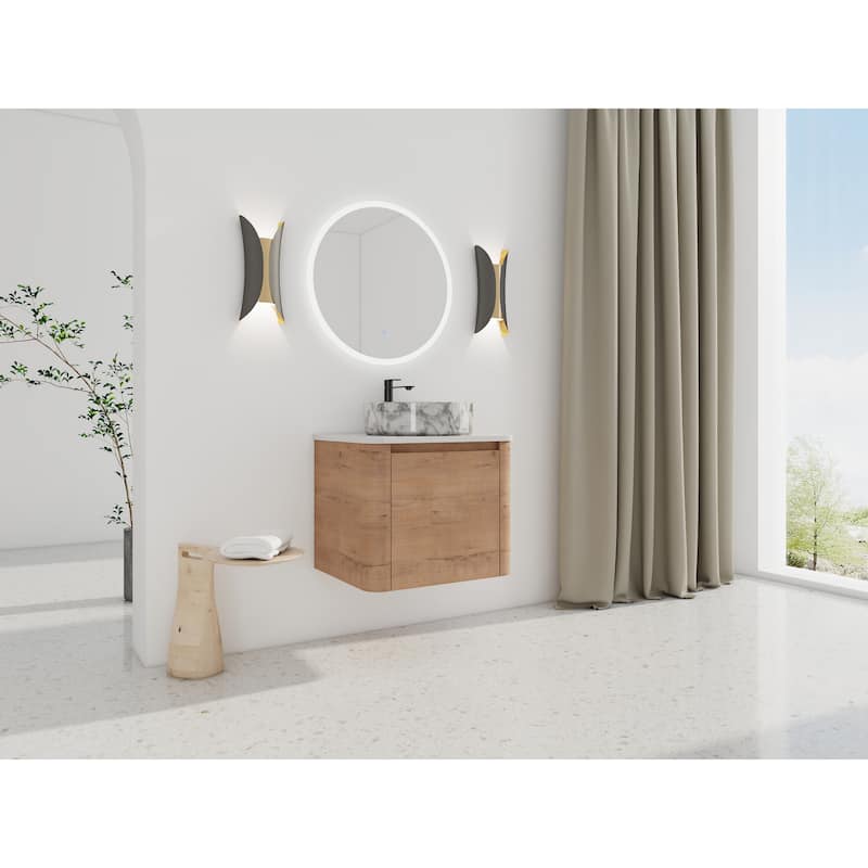 24'' Wall-Mounted Bathroom Vanity With Ceramic Art Sink & 1-Soft-Close Door,KD-Packing, Plywood