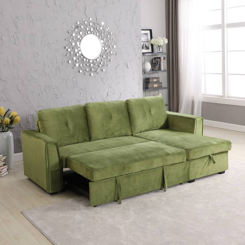 91'' Wide Velvet Storage Sectional Reversible Sleeper Sofa & Chaise
