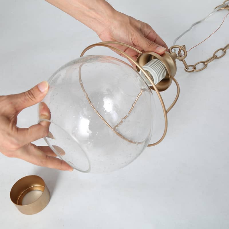 Mid-century Modern 1-light Island Pendant Light Glass Globe Bronze Gold Accent Island Lighting - D 7.5"x H 69"