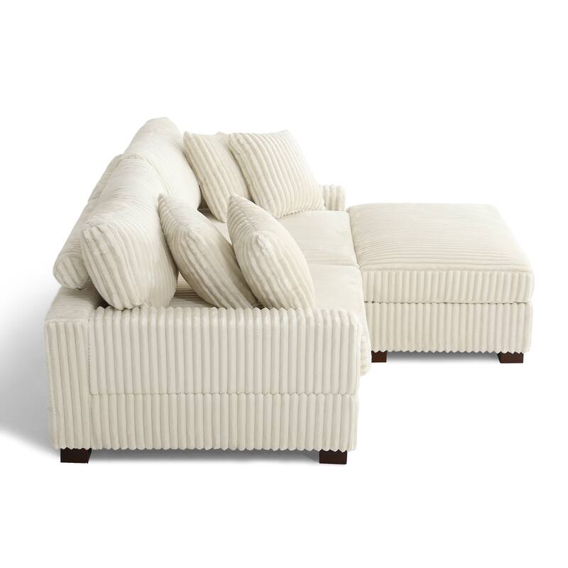 Modular Armchair and Ottoman Set with Adjustable Headrest, Flannel Upholstery
