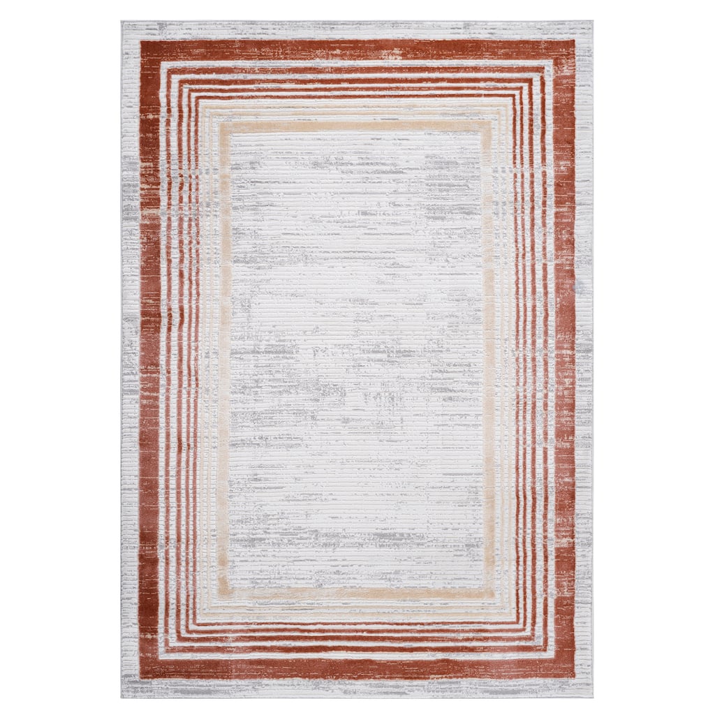 MARFI Collection Brown / Ivory / Bordered Non-Shedding Area Rug
