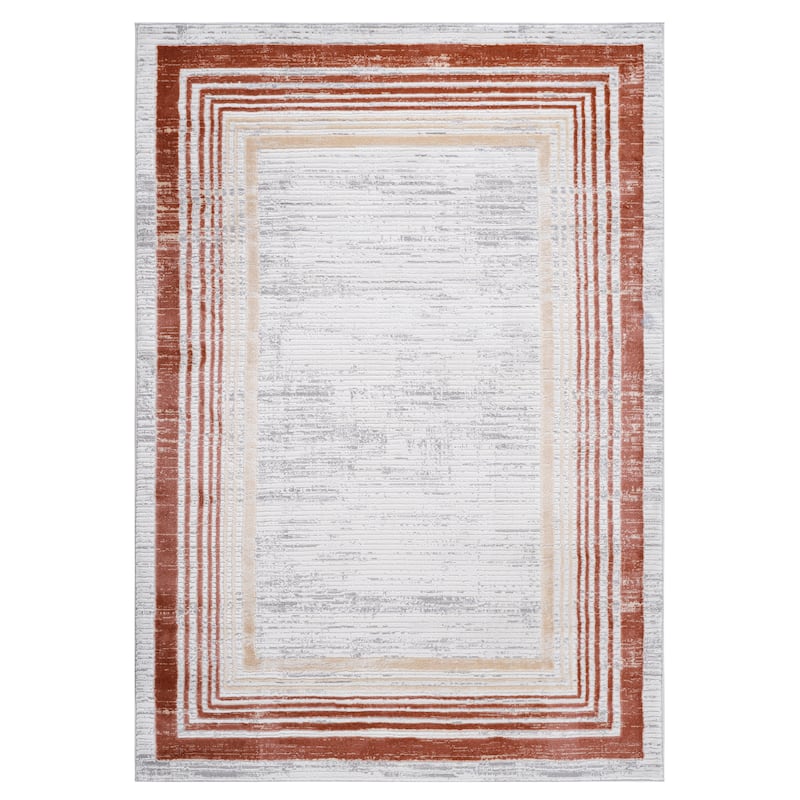 MARFI Collection Brown / Ivory / Bordered Non-Shedding Area Rug - 120" D x 93" W x 0.35" H