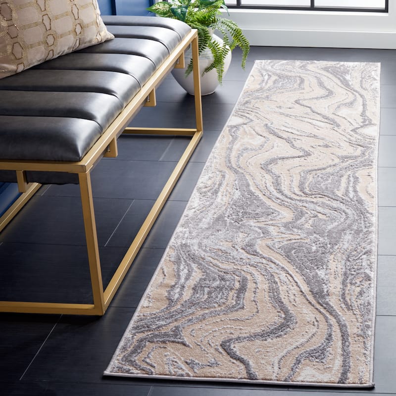 SAFAVIEH Amelia Octaviea Modern Abstract Rug - 2' x 8' Runner - Beige/Grey