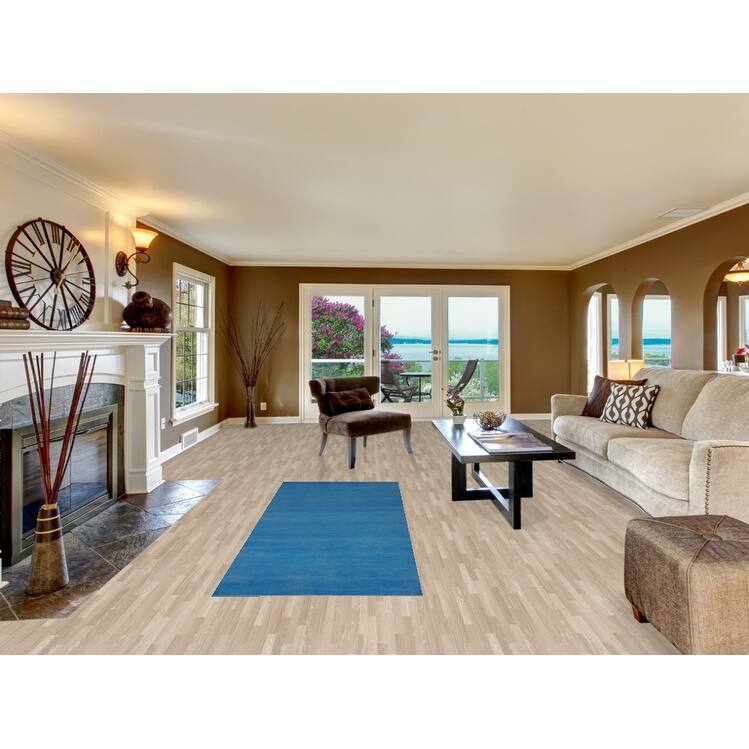 Hand Knotted Oriental 100% Wool Carpet Modern Solid Navy Blue & Blues Gabbeh Runner Rug - 8' 1'' X 3' 0''