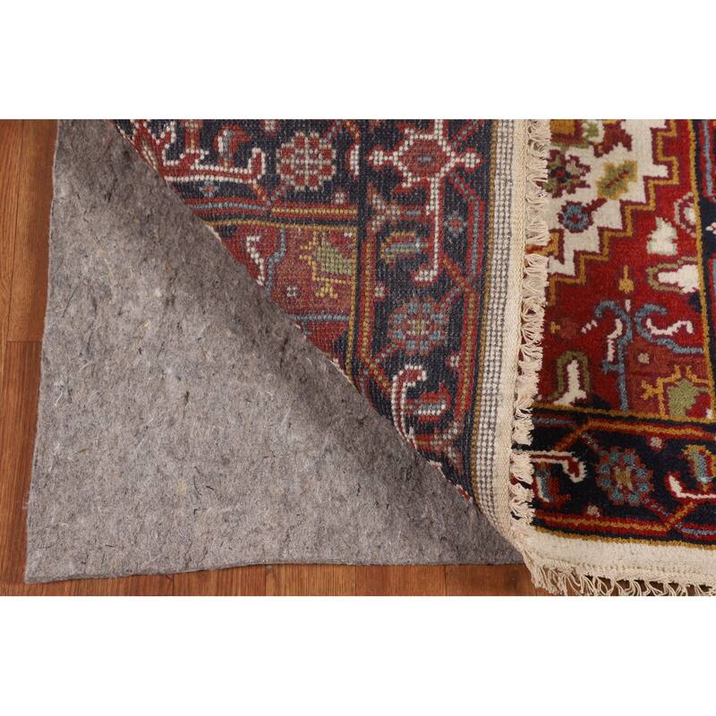 Ivory Geometric Heriz Serapi Oriental Runner Rug Handmade Wool Carpet - 2'7"x 10'10"