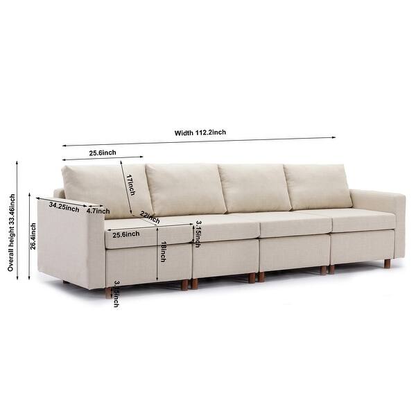 Module Section Sofa U-shape Cream Linen Module Sectional Sofa Set with Movable Ottomans ...