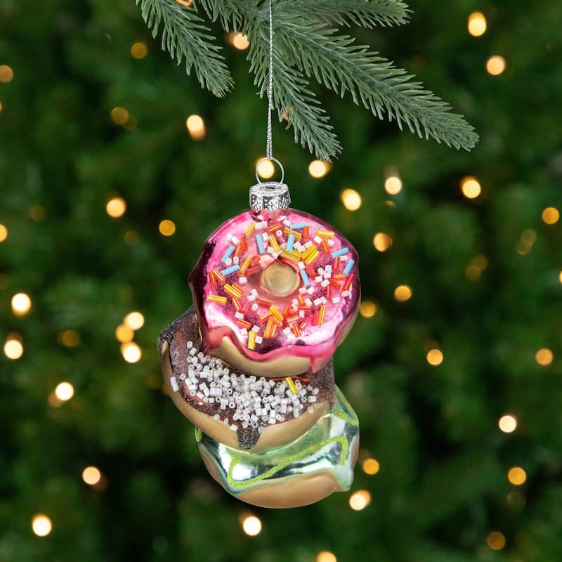 4.25" Stacked Doughnuts Glass Christmas Ornament