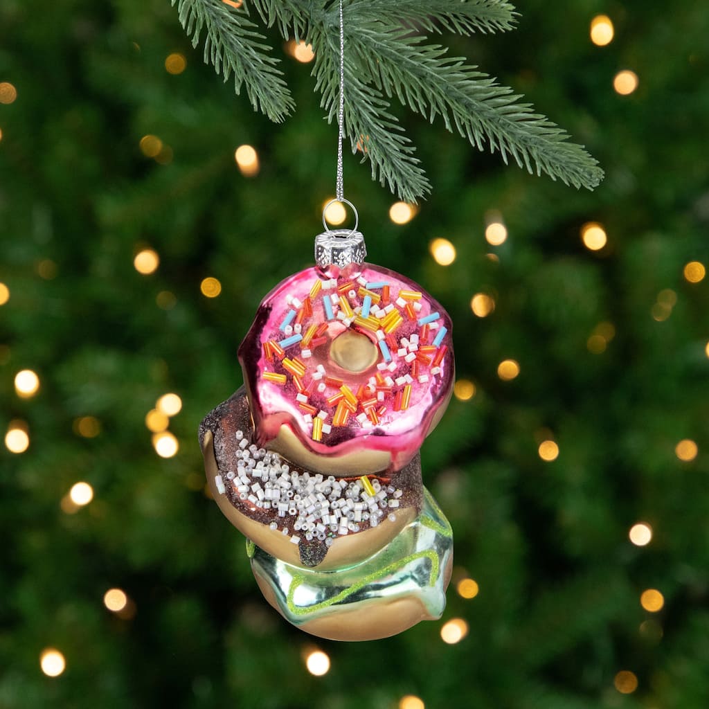 4.25" Stacked Doughnuts Glass Christmas Ornament