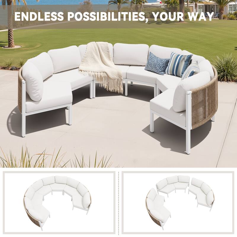 Curved Outdoor Sofa Rattan Sectional Sofa Patio Furniture Set Outdoor Conversation Sets