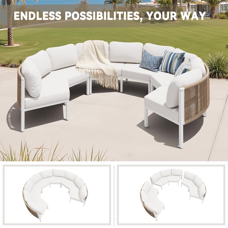 Outdoor Half Moon Curved Sofa Rattan Sectional Sofa Patio Outdoor Conversation Sets