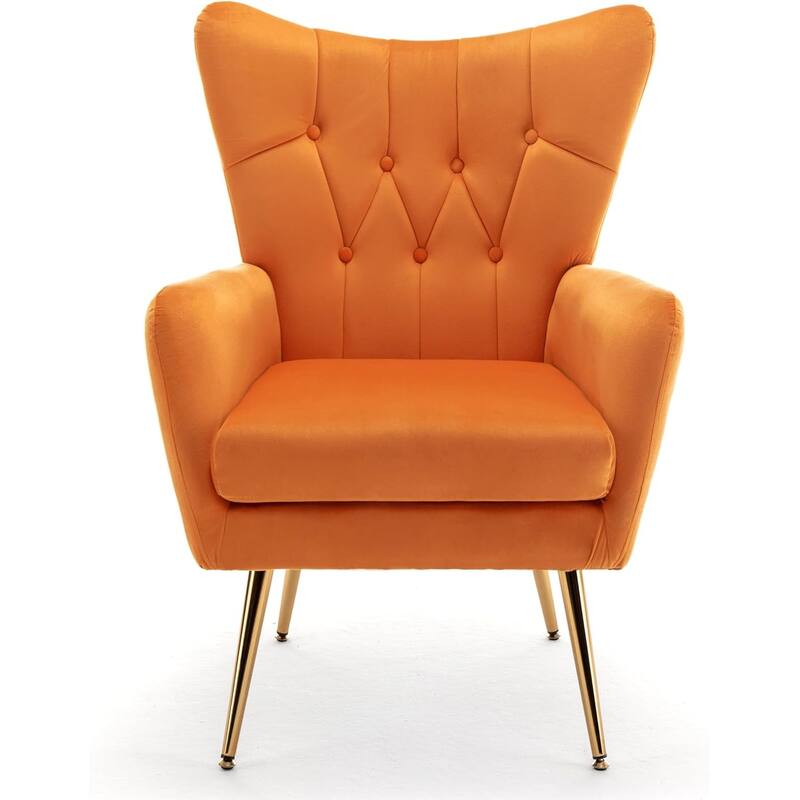 Modern Chic Mid-Century Velvet Accent Armchair Button-Tufted Wingback Design with Gold Flared Legs