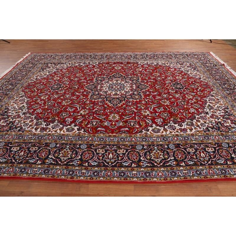 Floral Red Kashan Turkish Area Rug Machine Made Carpet - 9'6" x 12'6"