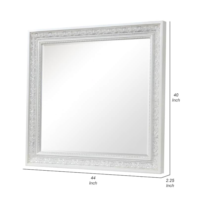 Miamy Dresser Mirror, 44 Inch Cream White Wood Frame, Bevelled Edge - Creamy White, Silver
