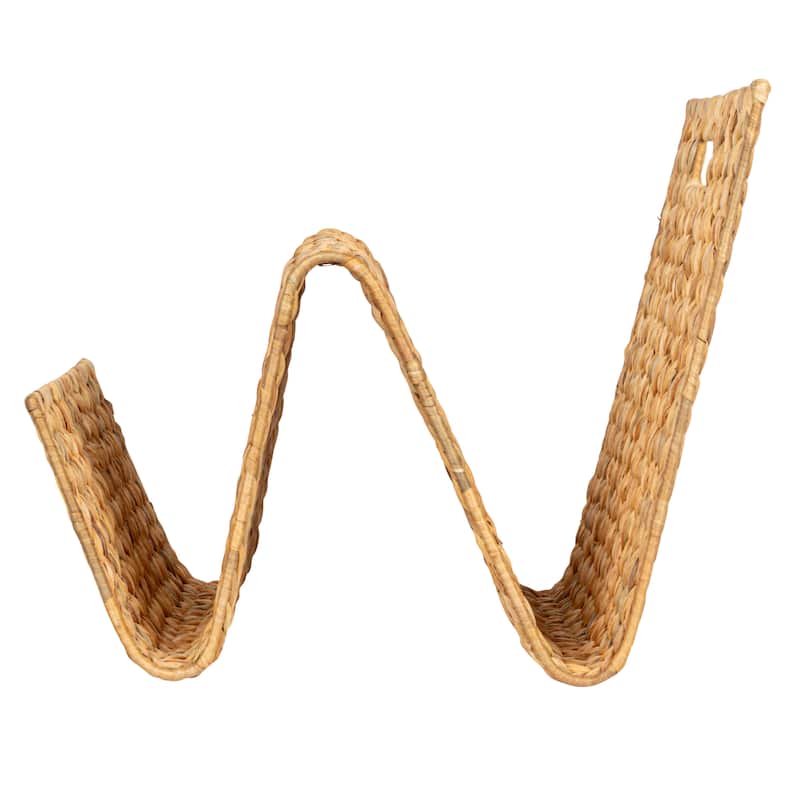 Hand-Woven Water Hyacinth and Metal Magazine Holder - 19.7"L x 13.4"W x 16.5"H