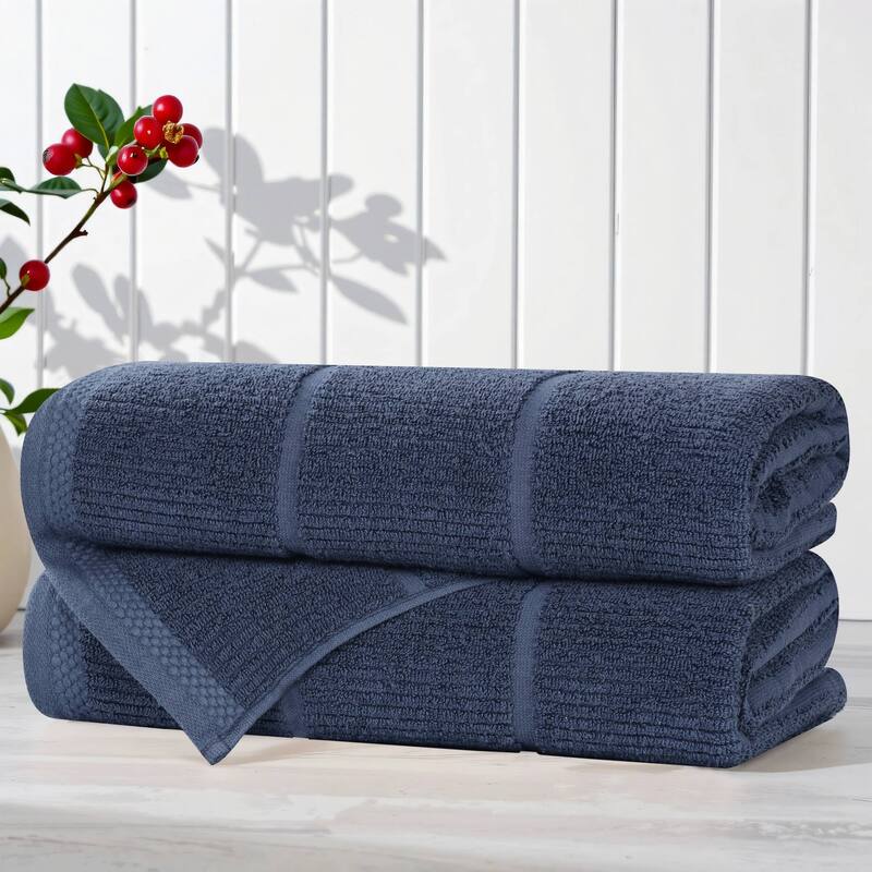 Superior Milo Smart Twist Viscose Cotton Blend Bath Towels, Set of 2 - Navy Blue