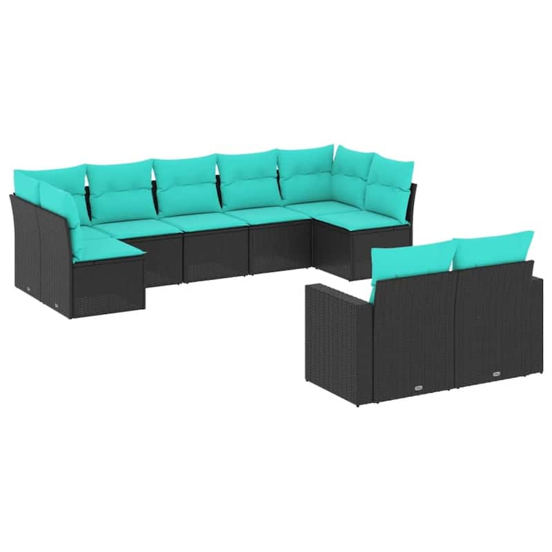 vidaXL 9/10 Piece Patio Sofa Set with Cushions Black Poly Rattan - 24.4" x 24.4" x 27.2"