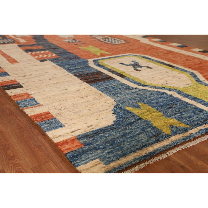 Orange Moroccan Oriental Area Rug Hand-Knotted Bedroom Wool Carpet - 6'10" x 9'7" - 6'10" x 9'7" - Orange