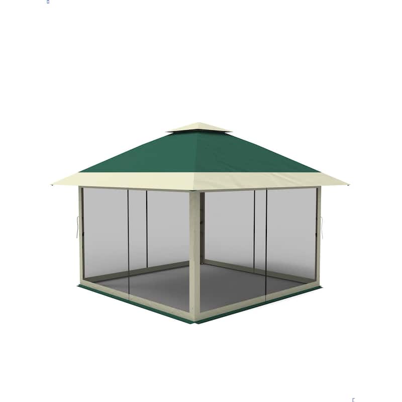 12' x 12' Outdoor Gazebo, Heavy Duty Double Roof Patio Gazebo with Netting and Curtains