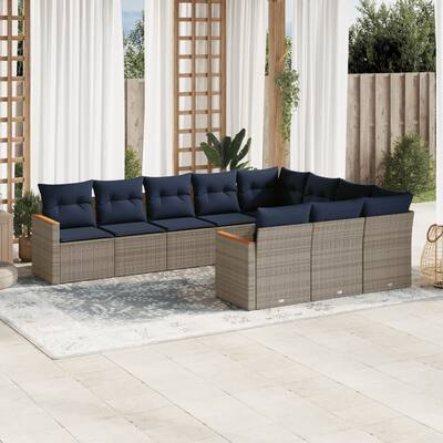 vidaXL 10/11 Piece Patio Sofa Set with Cushions Black/Gray Poly Rattan - 24.4 x 24.4 x 27.2