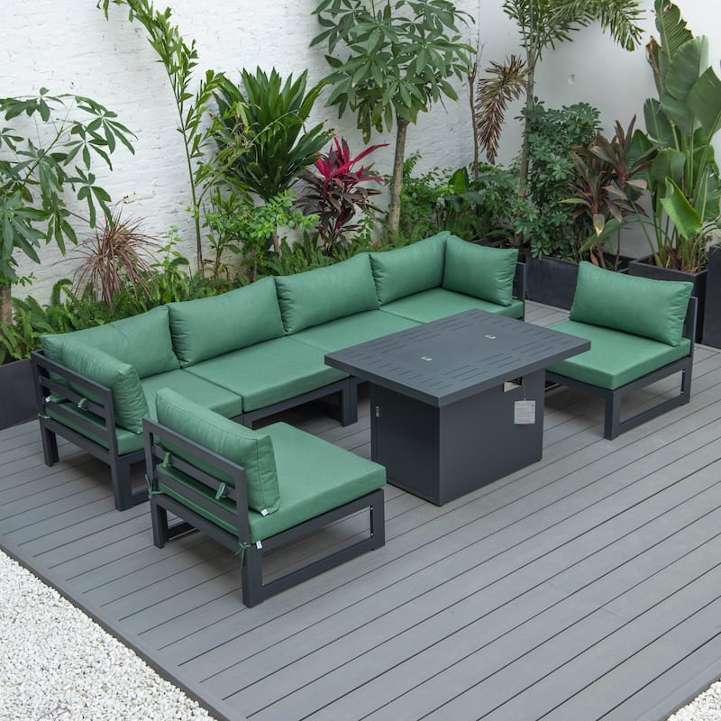 Outdoor 7-Piece Patio Sectional Set Aluminum Frame W/ Fire Pit Table