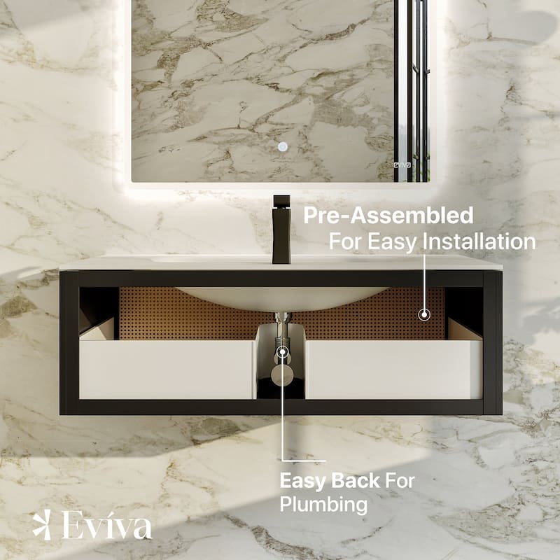 Nets 32"W Natural Oak/Black SS Bath Vanity with Solid Surface Top